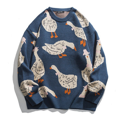 Men's Oversize Cartoon Animal Duck Goose Print Sweater