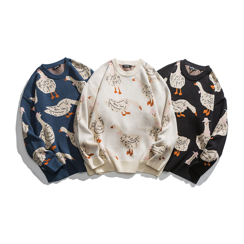 Men's Oversize Cartoon Animal Duck Goose Print Sweater