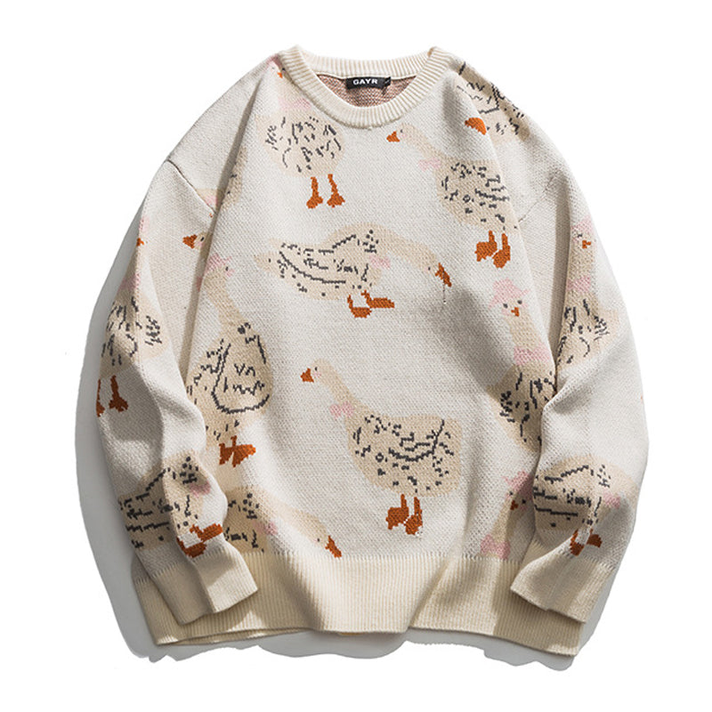 Men's Oversize Cartoon Animal Duck Goose Print Sweater