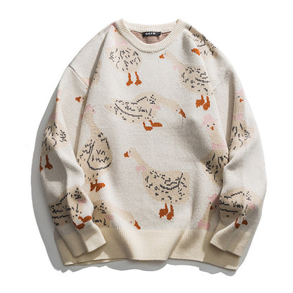 Men's Oversize Cartoon Animal Duck Goose Print Sweater