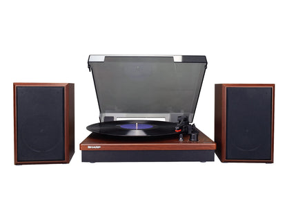 Sharp RP-TT70 Vinyl Record Player Turntable: 12" 3-Speed Dual Bluetooth Turntable with Stereo Shelf Speakers