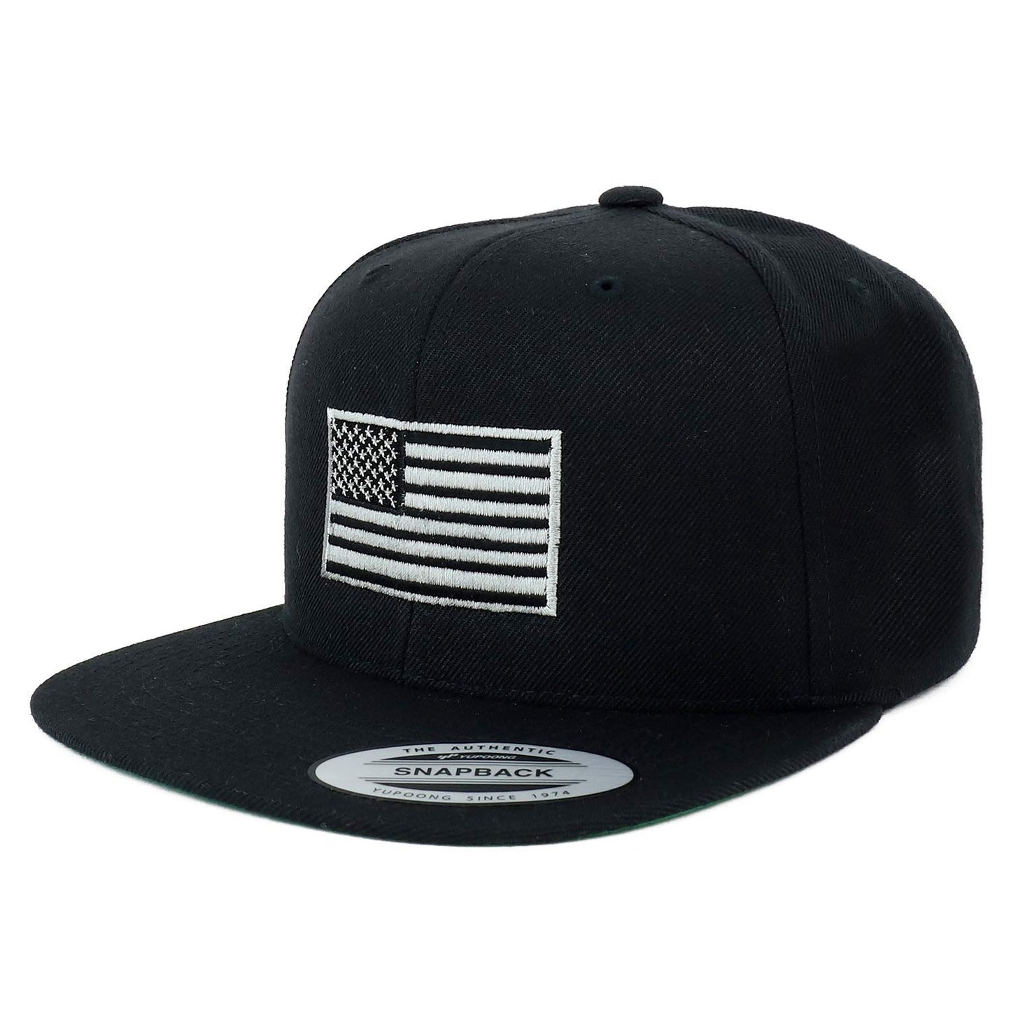 Armycrew Flexfit Oversize XXL Grey American Flag Embroidered Structured Flatbill Snapback Cap - Black - 2XL