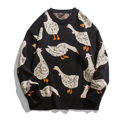 Men's Oversize Cartoon Animal Duck Goose Print Sweater