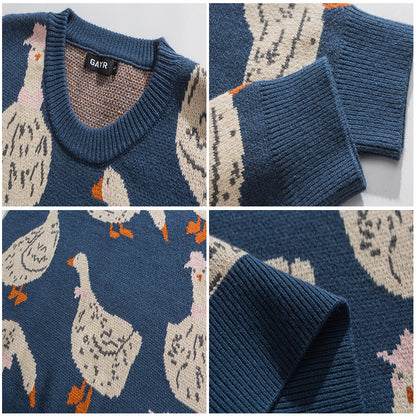 Men's Oversize Cartoon Animal Duck Goose Print Sweater