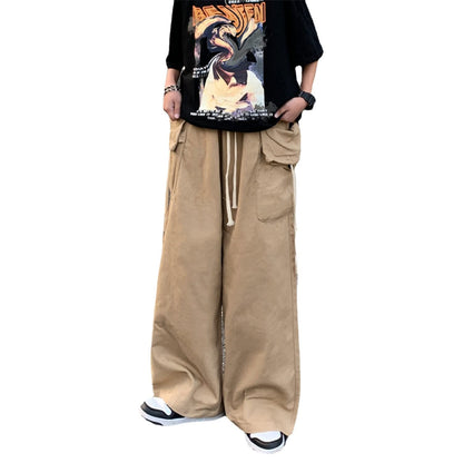 Baggy Cargo Joggers for Men Y2k Gothic Streetwear Wide Leg Cargo Pants with Pockets (MK62 Khaki)
