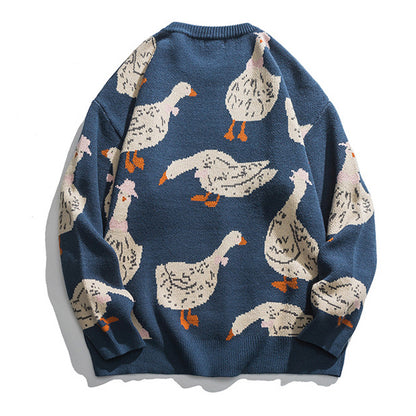 Men's Oversize Cartoon Animal Duck Goose Print Sweater